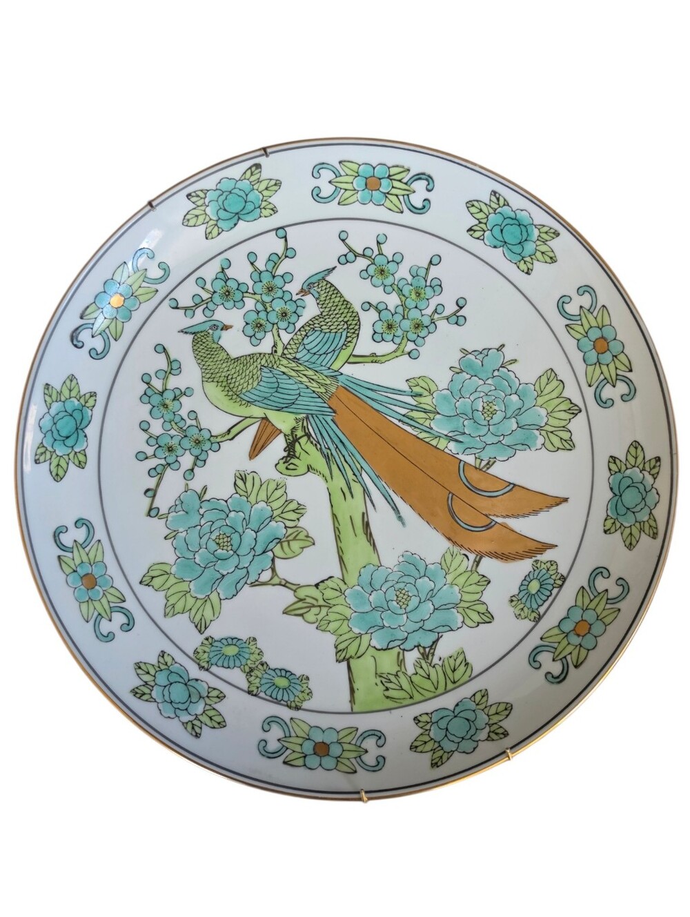 Vintage Gold Imari Hand-Painted Peacock Porcelain Wall Charger/Decorative Plate